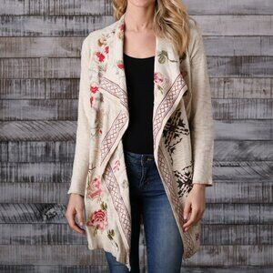 Paparazz By Biz- i Cream Floral Embroidered Cardigan